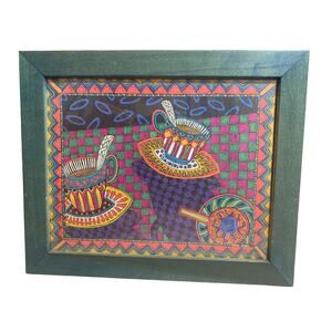 Vtg Art Penny Feder Framed Art Teacup Series Print #01289689 Pier 1 Mugs Saucers
